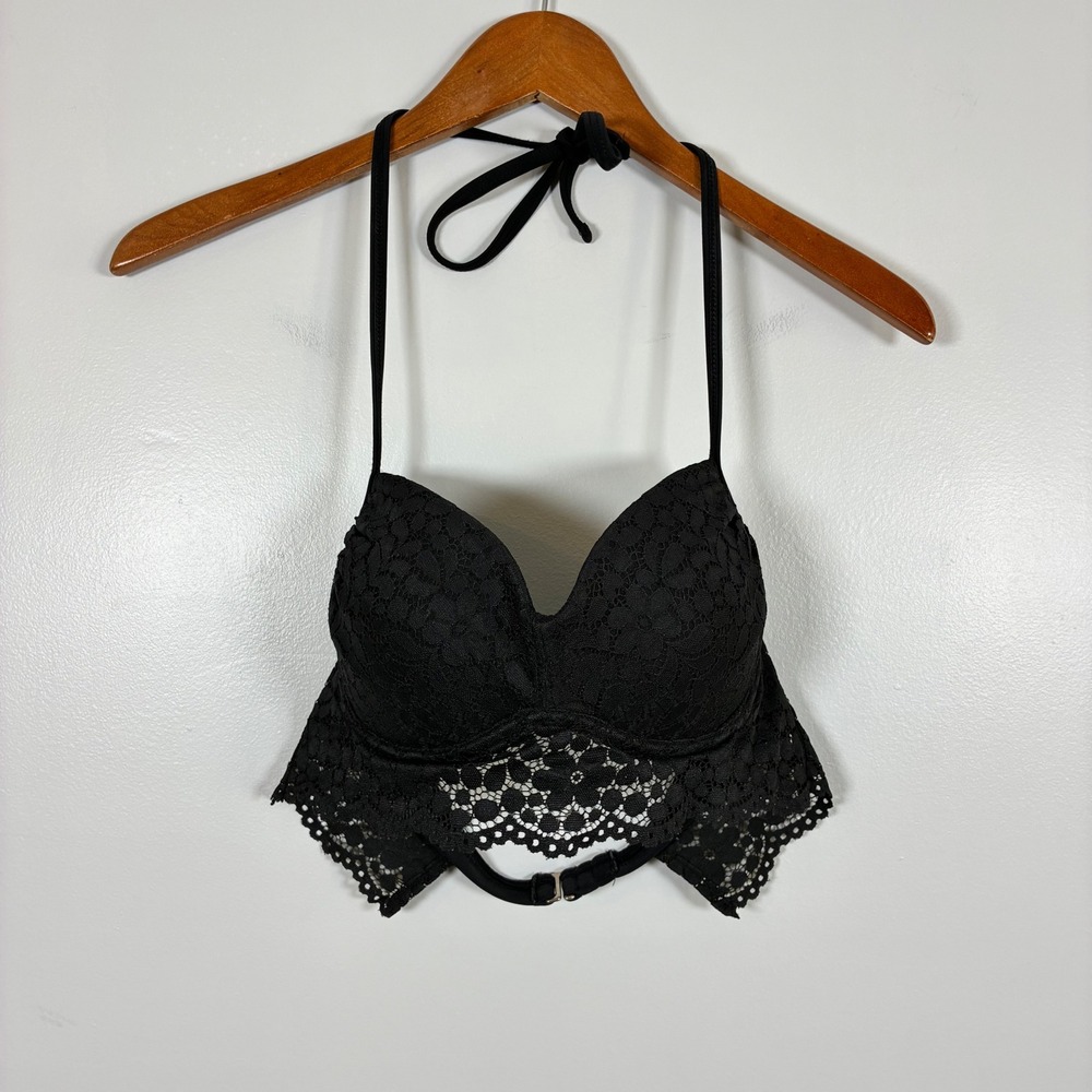 Xhilaration Bikini Top S Lace Halter Padded Underwire Longline Boho Beach Chic